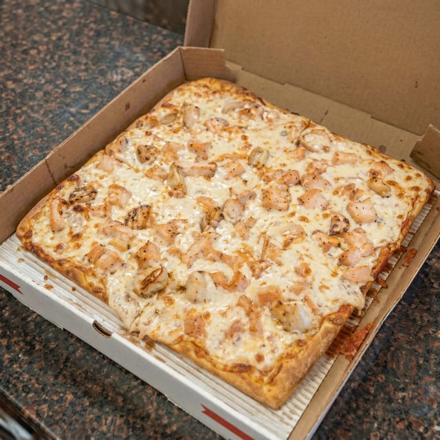 Garlic Chicken Alfredo Pizza.